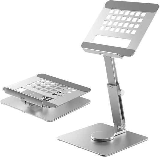 GuaziV 360° Rotating Tablet Stand - Adjustable iPad Tablet Holder for Desk, Foldable iPad Swivel Stand for Home & Office (Sleek Silver)