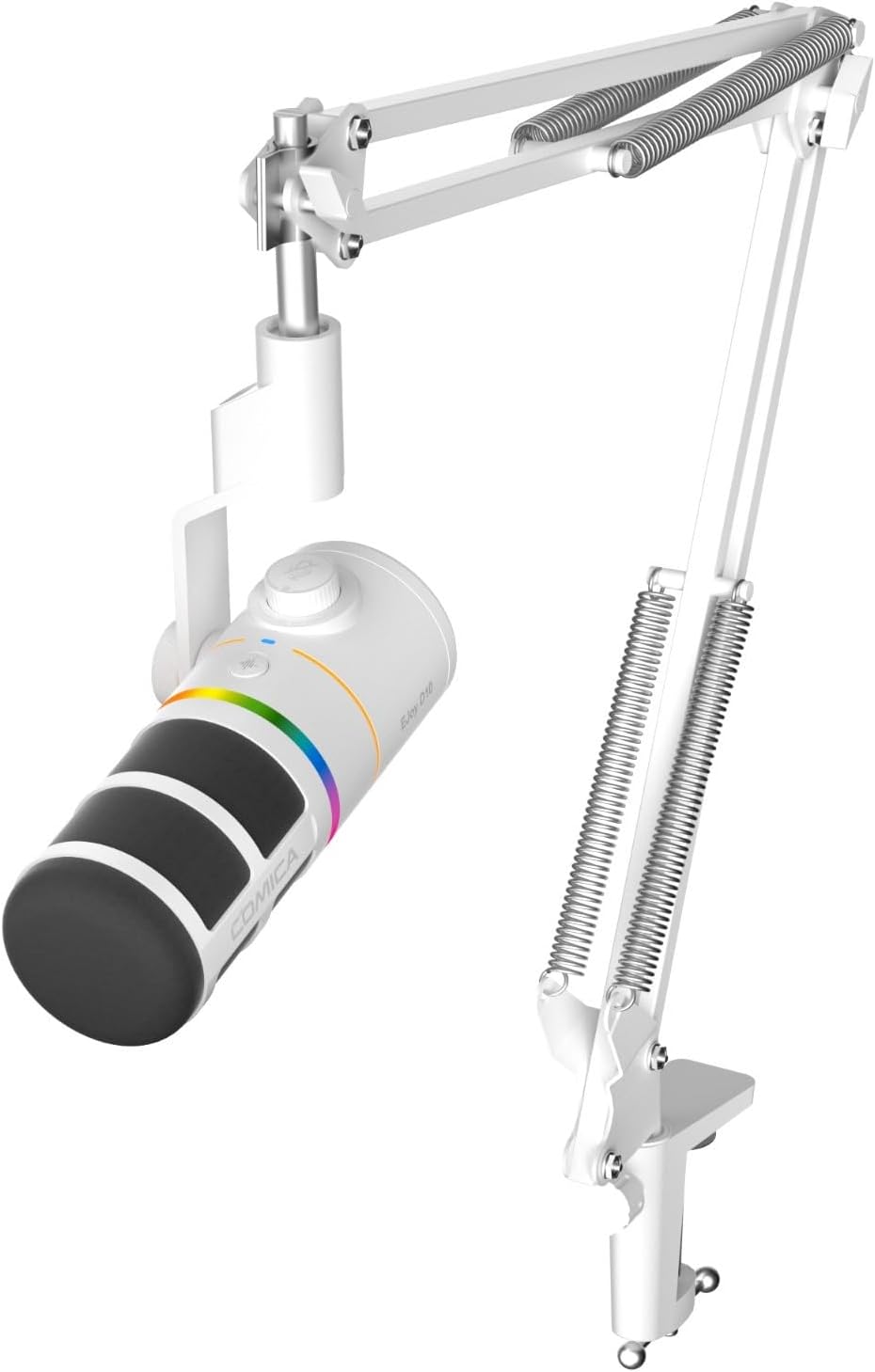 COMICA EJoy D10 A USB/XLR Dynamic Microphone with RGB Light &CalMix Denoise &Mute Button- Studio-Quality Cardioid Mic with Boom Arm Stand for Gaming, Streaming, Podcast,YouTube(PC/PS5/Xbox/Mac-White