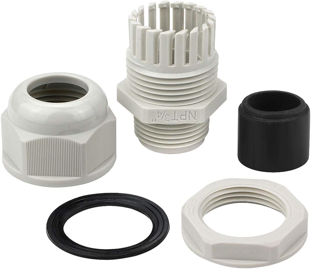 25 Pcs 1/2" IP68 Strain Relief Nylon Cord Grip NPT Cable Glands Adjustable UL Listed and RoHS Compliant (Grey)