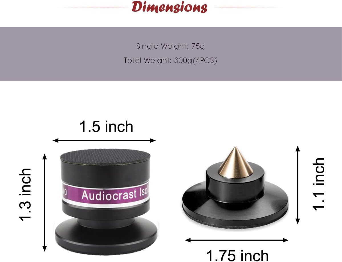 HiFi Speaker Spikes IF03B by Audiocrast, Speaker Vibration Dampener Stand Feet Pads Shock Absorber Isolation Pucks, Speaker Resonance Reducer with Non-Slip Mat for Turntable Amp CD DAC Recorder