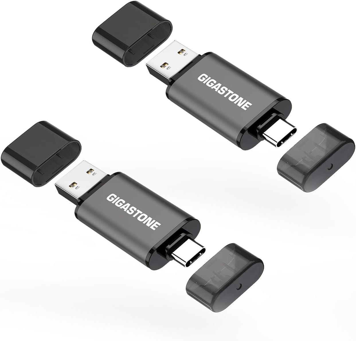GIGASTONE 512GB Dual Drive (2 Pack) Z40 USB 3.2 Gen 1, 2-in-1 Type-A & Type-C, 100MB/s Ultra Fast, Head Cap Design, Plug & Play for Smartphone/PC/Mac/TV/Car Audio, USB 2.0/3.0/3.1 Compatible