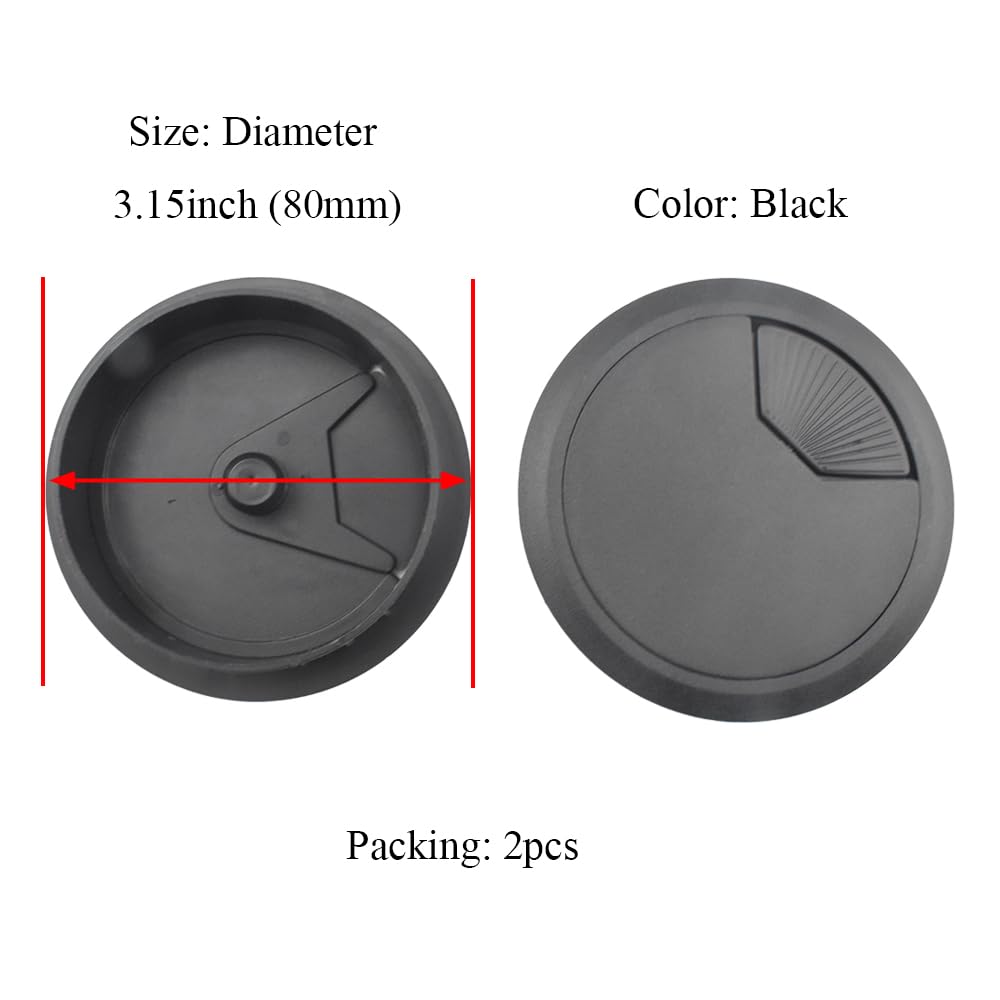 HAHIYO 2Pcs 3.15Inch/80mm Black ABS Plastic Sector-Shaped Desk Grommet Wire Grommet Cable Management Cord Hole Cover Desk Wire Hole Insert Wire Organizer for Computer Office Home Equipment System