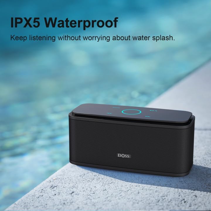 DOSS SoundBox Touch Wireless Bluetooth Speaker with 12W HD Sound and Bass, IPX5 Waterproof, 20H Playtime, Handsfree, for Office, Home, Outdoor, Travel-Upgraded
