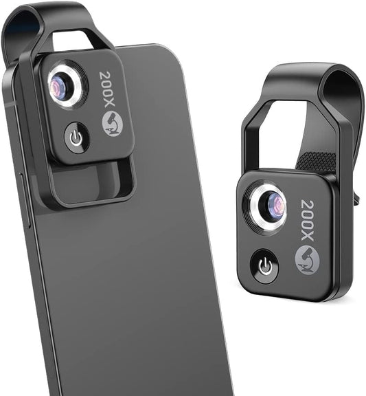 APEXEL 200X Phone Microscope Lens, Nano Zoom Phone Micro Lens for iPhone Android with LED Light CPL Universal Clip, Nanozoom Mini Pocket Digital Microscope, Portable Smartphone Macro Lens Camera
