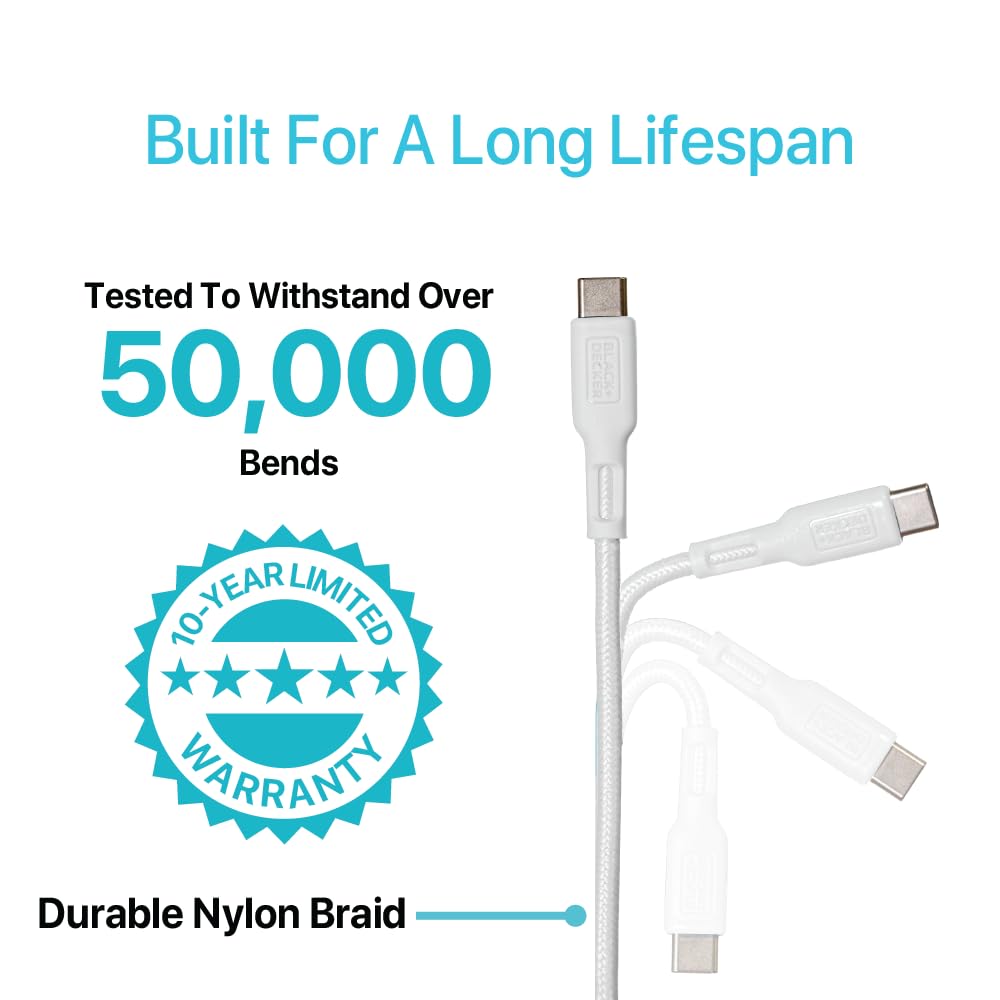 BLACK+DECKER USB C Multi Charging Cable, Fast Multi Charger Cable w/Adapter, Braided 2 in 1 Multiple USB Cable, Universal Charging Cord w/Type C/USB Adapter for iPhone 16 15/Samsung/LG/Tablets/More