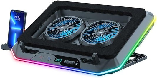 RGB Gaming Laptop Cooling Pad with Two Turbo Fan, Rapid Cooling for 15.6-19.3" Laptops, Variable Speed Control, 6 Adjustable Heights A5
