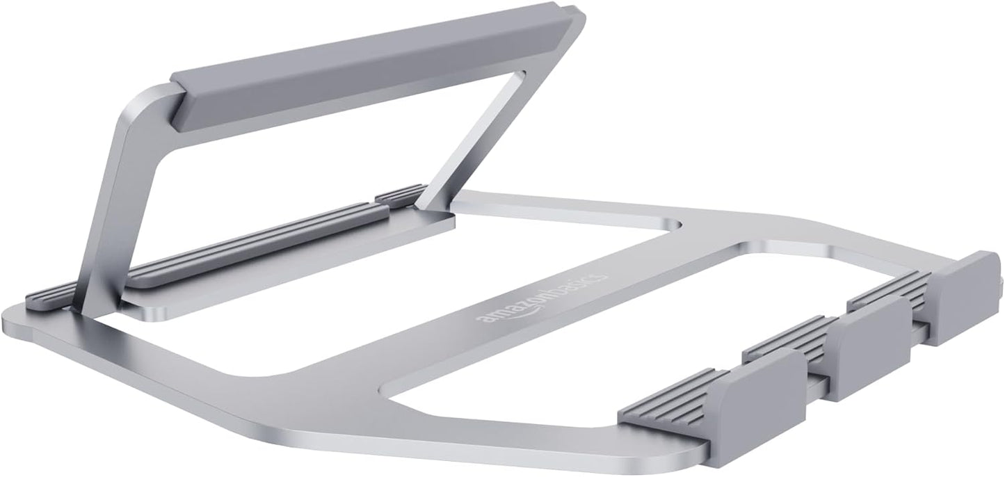 Amazon Basics Aluminum Portable Foldable Height Adjustable Support Stand for Laptops up to 13", Silver