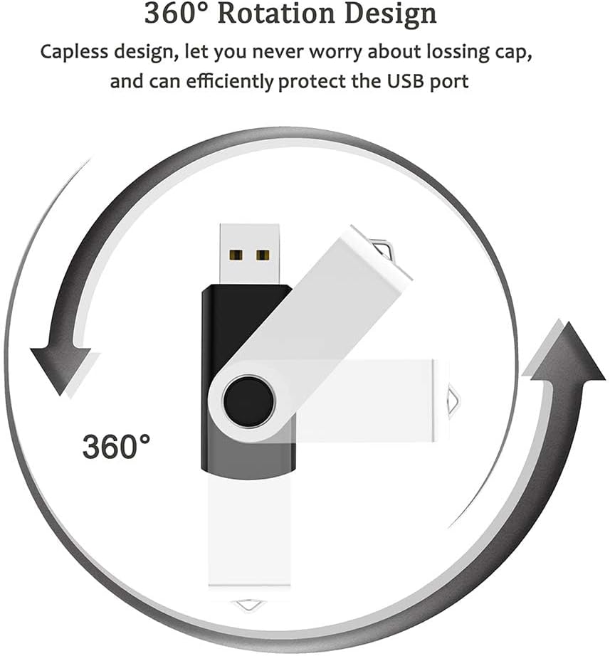 3 Pack 64GB USB Flash Drive with Type C Adapter and Storage Box USB 2.0 High Speed Metal Pen Drive 360° Rotatable Storage Memory Stick for Phone/Pad/PC/Laptop/Android - Black(3-Pack 64GB)