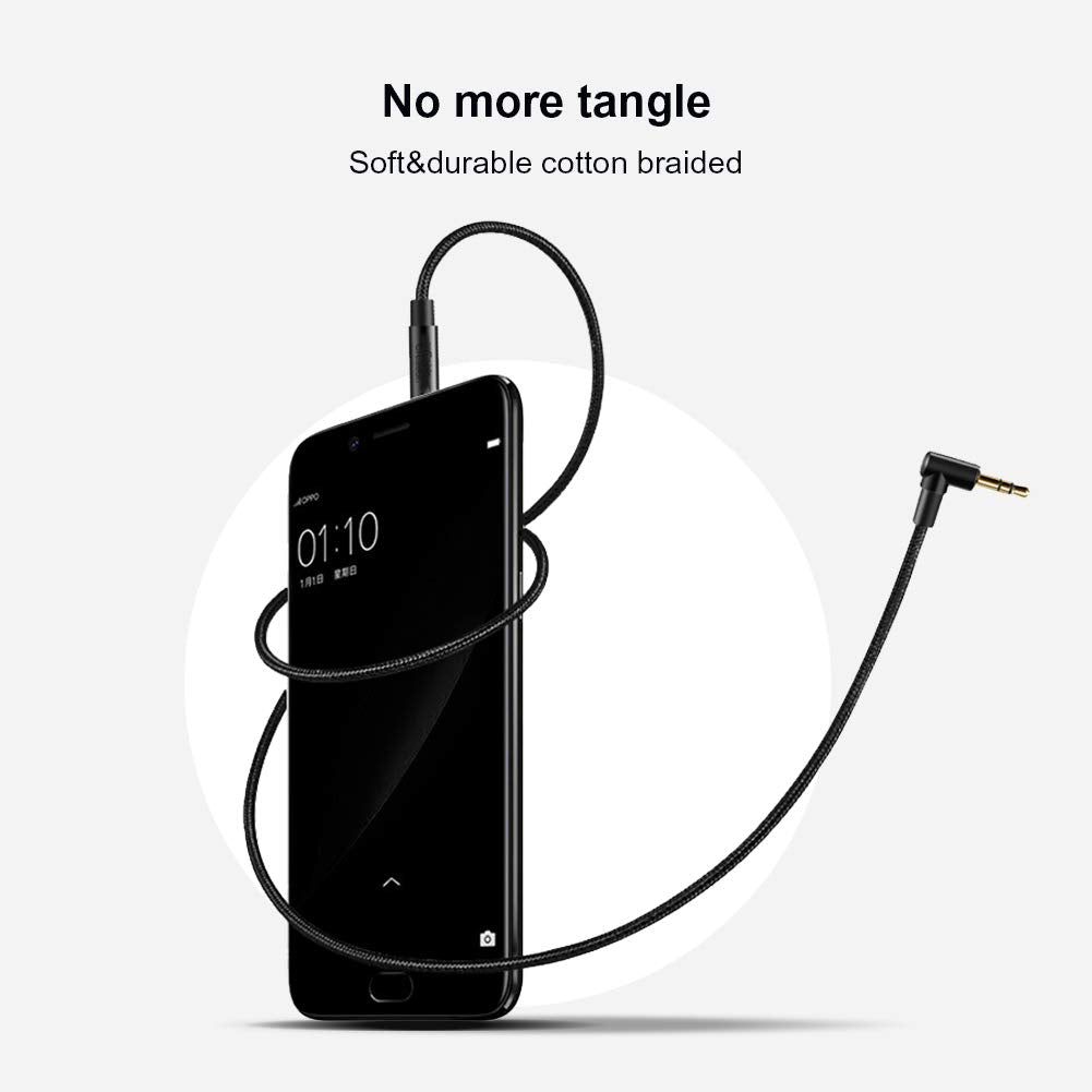 CableCreation 3.5mm Audio Cable 6FT/1.8M, Right Angle Male to Male Auxiliary Stereo HiFi Cable with Silver-Plating Copper Core for Car Stereos, iPhones, Tablets, Speaker, Laptops, 24K Gold Plated