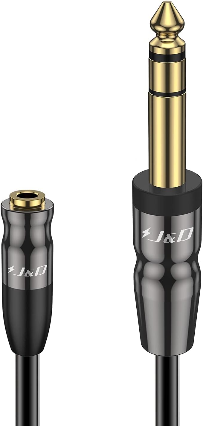 J&D 1/4 inch to 3.5mm Headphone Adapter, Heavy Duty Copper Shell Connecter Joint 3.5mm 1/8 inch Female TRS to 6.35mm Male TRS Stereo Audio Extension Cable, 9 Feet