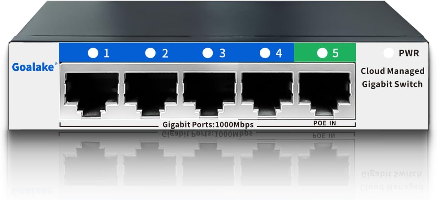 5 Port Gigabit Switch, Easy Smart Managed Ethernet Switch, Network Hub, Ethernet Splitter, Plug & Play, Fanless Metal Design, VLAN, Qos, Support PoE Powered, Desktop or Wall Mount