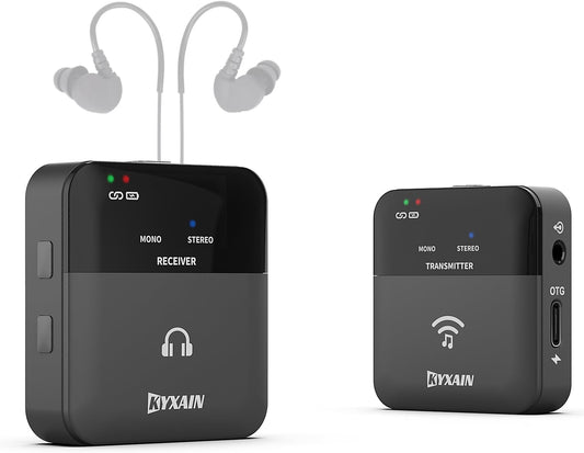 2.4GHz Wireless in Ear Monitor System, 24Bit/48K Mono Stereo Wireless IEM System with Transmitter Beltpack Receiver Auto Pairing, OTG USB Input, for Studio Band Live Performance