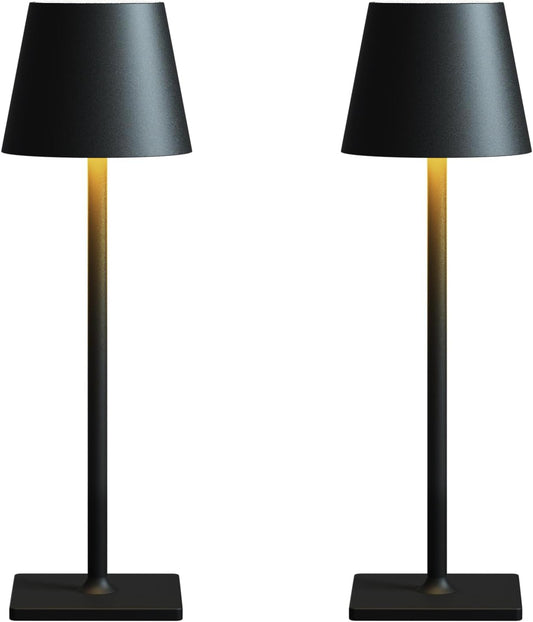Cordless Table Lamp Rechargeable Lamps: 6000mAh Battery Operated Table Lamp Outdoor Waterproof, Touch Control, Portable Wireless Desk Lamp for Dinner/Bedroom/Restaurant(Black 2 Pack)