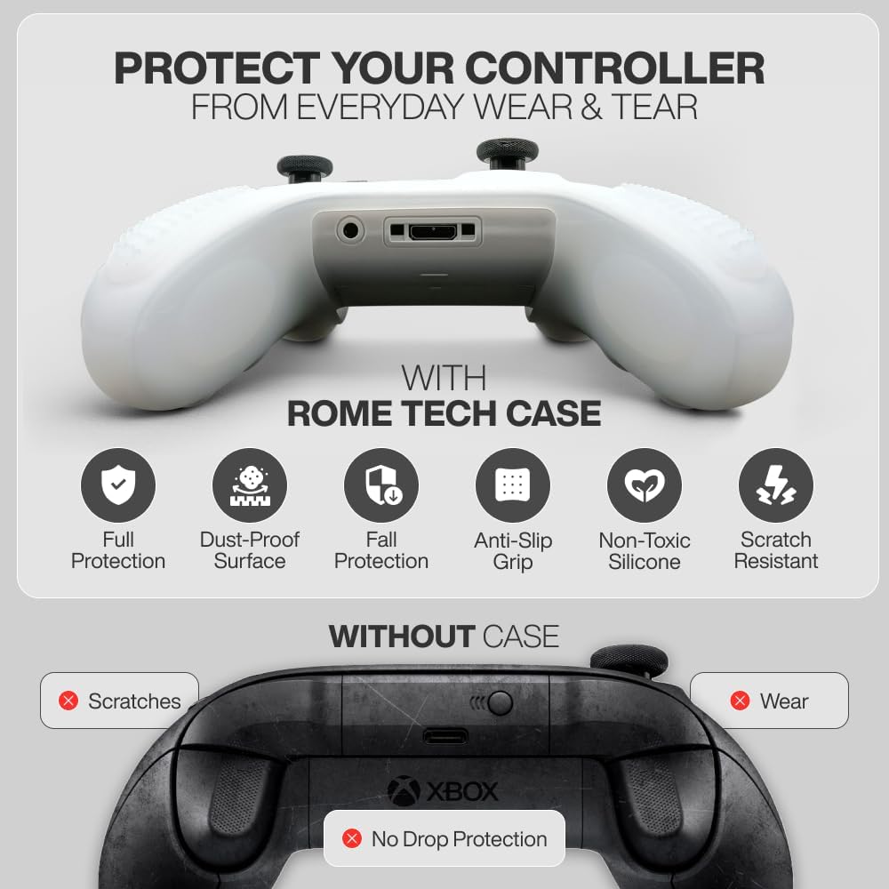 for Xbox Controller Series X/S (2024/2023) Silicone Protective Cover, Soft Skin Xbox Controller Accessories, Anti-Slip Cover with 2 Joystick Caps (White)