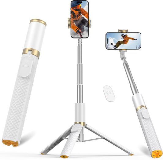 62" Phone Tripod & Selfie Stick, Tripod for iPhone with Remote, All-in-1 Cell Phone Stand, Portable, Lightweight Extendable for Selfies Video Recording Vlog, Compatible with iPhone Android - White