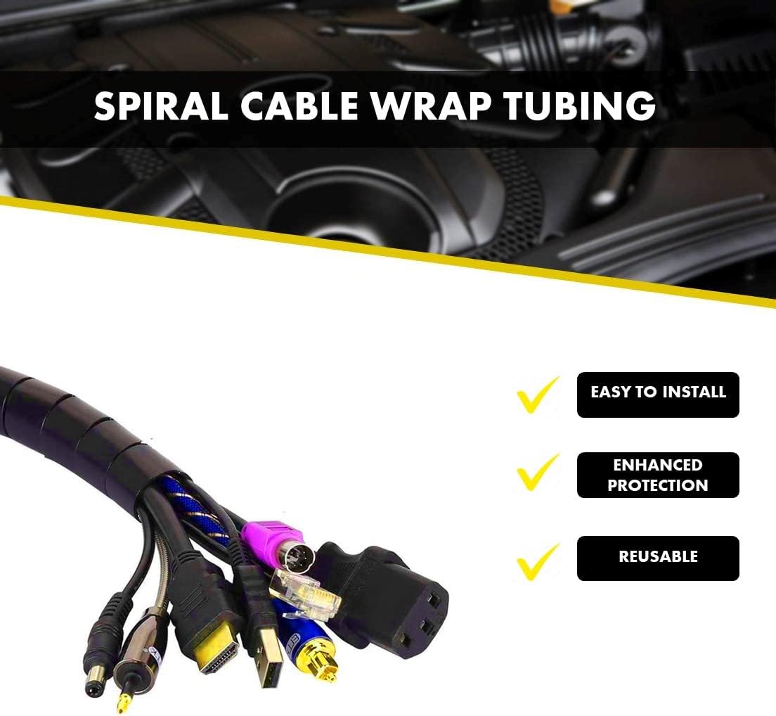 Kable Kontrol Vortex Spiral Cable Wrap - 3/8” Inch 100’ Feet Long - Hose Protector Flexible Polyethylene Wire Conduit Tubing Cable Sleeve Cord Cover to Organize Wires – Black