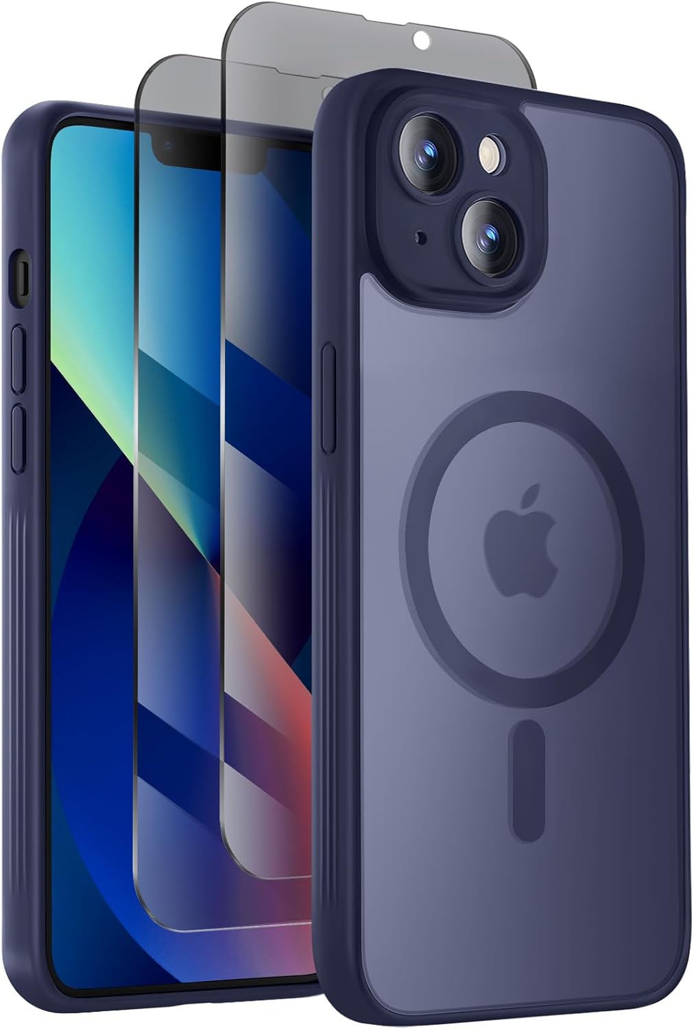 Designed for iPhone 13 Case, Compatible with MagSafe, with Privacy Screen Protectors X2, [Camera Protection] [15FT Military Drop Protection] Shockproof Phone Case, 6.1", Navy Blue