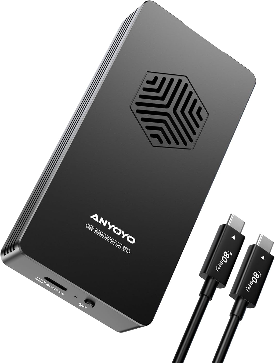 ANYOYO 80Gbps M.2 NVMe SSD Enclosure with Cooling Fan, Aluminium Alloy Enclosure Compatible with Thunderbolt 5/4/3/USB4, Support M/B+M Key SSD, Tool-Free Installation (TB502PRO)