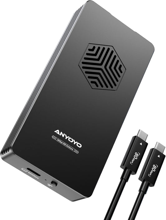 ANYOYO 80Gbps M.2 NVMe SSD Enclosure with Cooling Fan, Aluminium Alloy Enclosure Compatible with Thunderbolt 5/4/3/USB4, Support M/B+M Key SSD, Tool-Free Installation (TB502PRO)