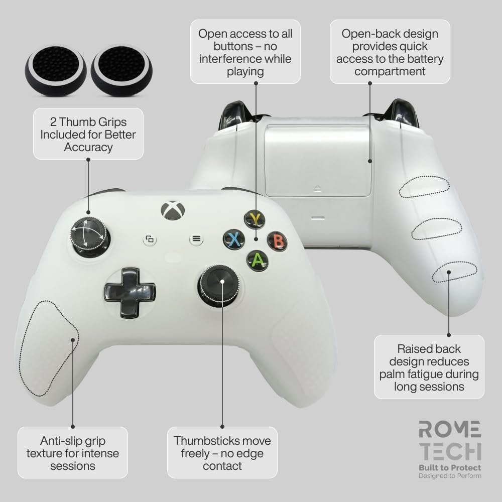 for Xbox Controller Series X/S (2024/2023) Silicone Protective Cover, Soft Skin Xbox Controller Accessories, Anti-Slip Cover with 2 Joystick Caps (White)