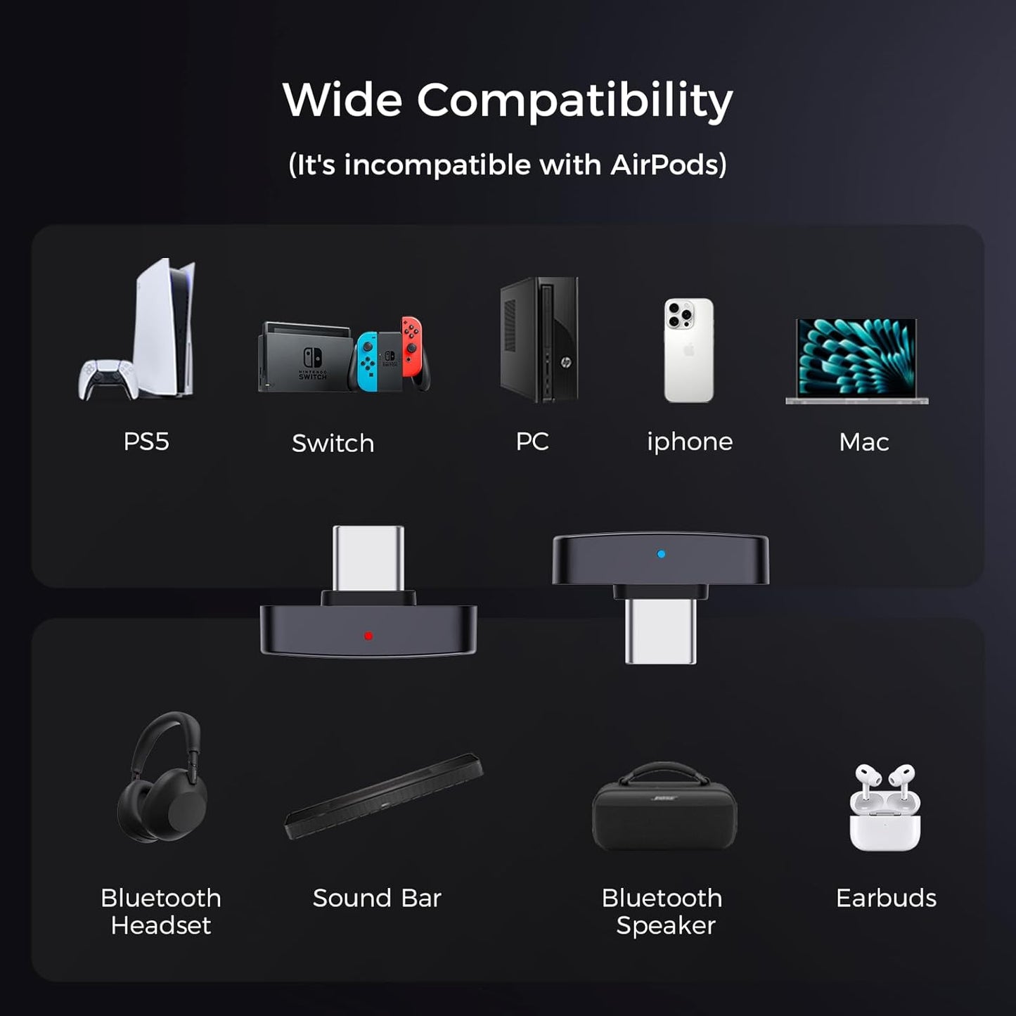 QCC Dongle Pro USB-C Bluetooth Adapter, Bluetooth 5.4 Audio Adapter with LDAC,aptX Lossless&aptX-Adaptive,Low Latency Wireless Lossless Transmitter to Connect Wireless Headphones & Earbuds