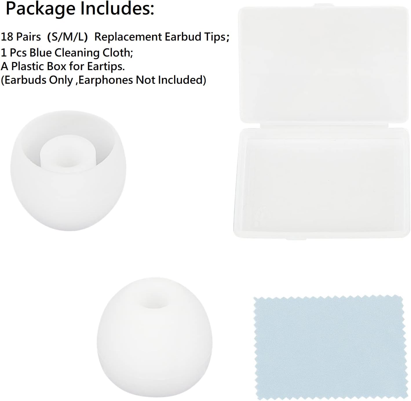 Earbud Tips Soft and Comfortable Headphone Ear Tips Ear Bud Replacement Pieces Silicone Fit Most in-Ear Headphones，Inner Hole 3.8mm -5.5mm，18 Pairs White S/M/L Replacement Earbud Tips