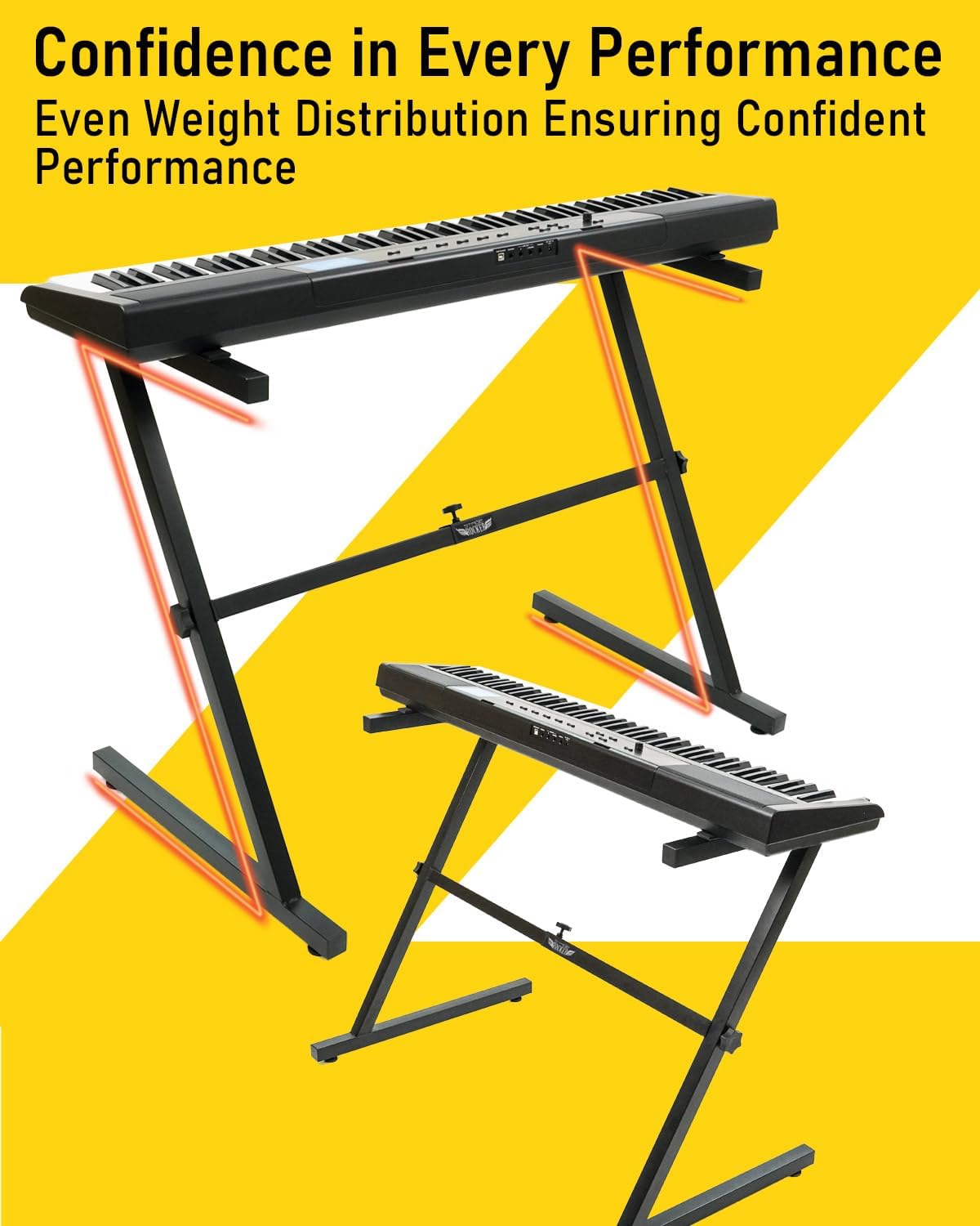 Stage Rocker Z-Style Keyboard Stand, Adjustable Width for 61/88 Key Keyboards, Sturdy & Durable Digital Piano Stand, Easy Storage, Sleek Black.