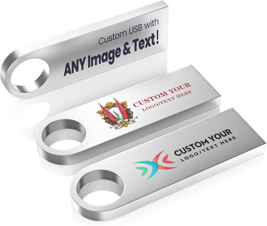 Customizable Flash Drives 256MB, Wooolken Personalized USB 2.0 Thumb Drives 10/20/50/100 Pack, Logo Pendrive Custom Memory Stick USB Engraved Logo (Metal)