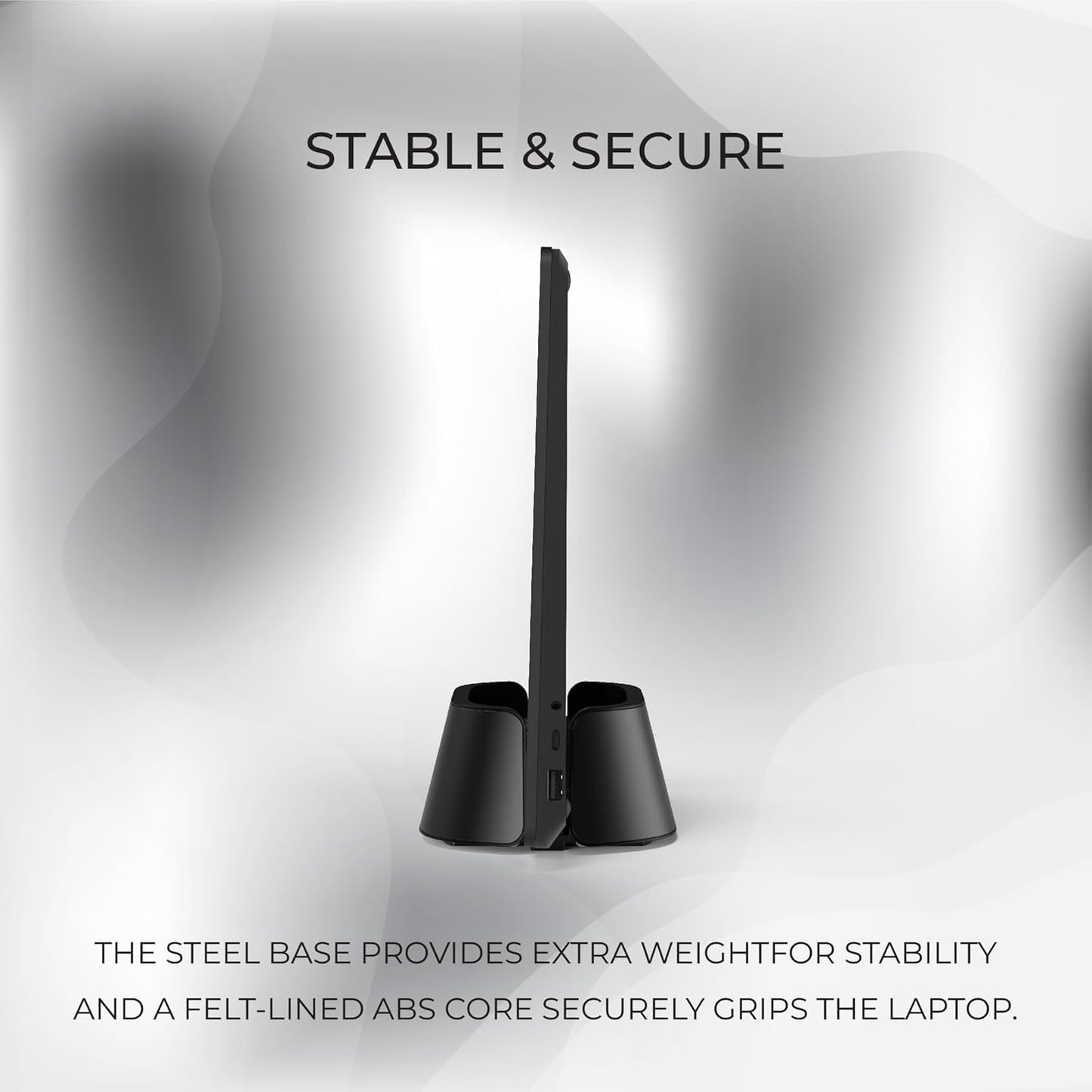 HumanCentric Vertical Laptop Stand in Black Aluminum, Upright Adjustable Holder and Dock, Laptop Vertical Stand Fits MacBook Pro and Other Laptops .5" to 1.5", Clamshell Compatible