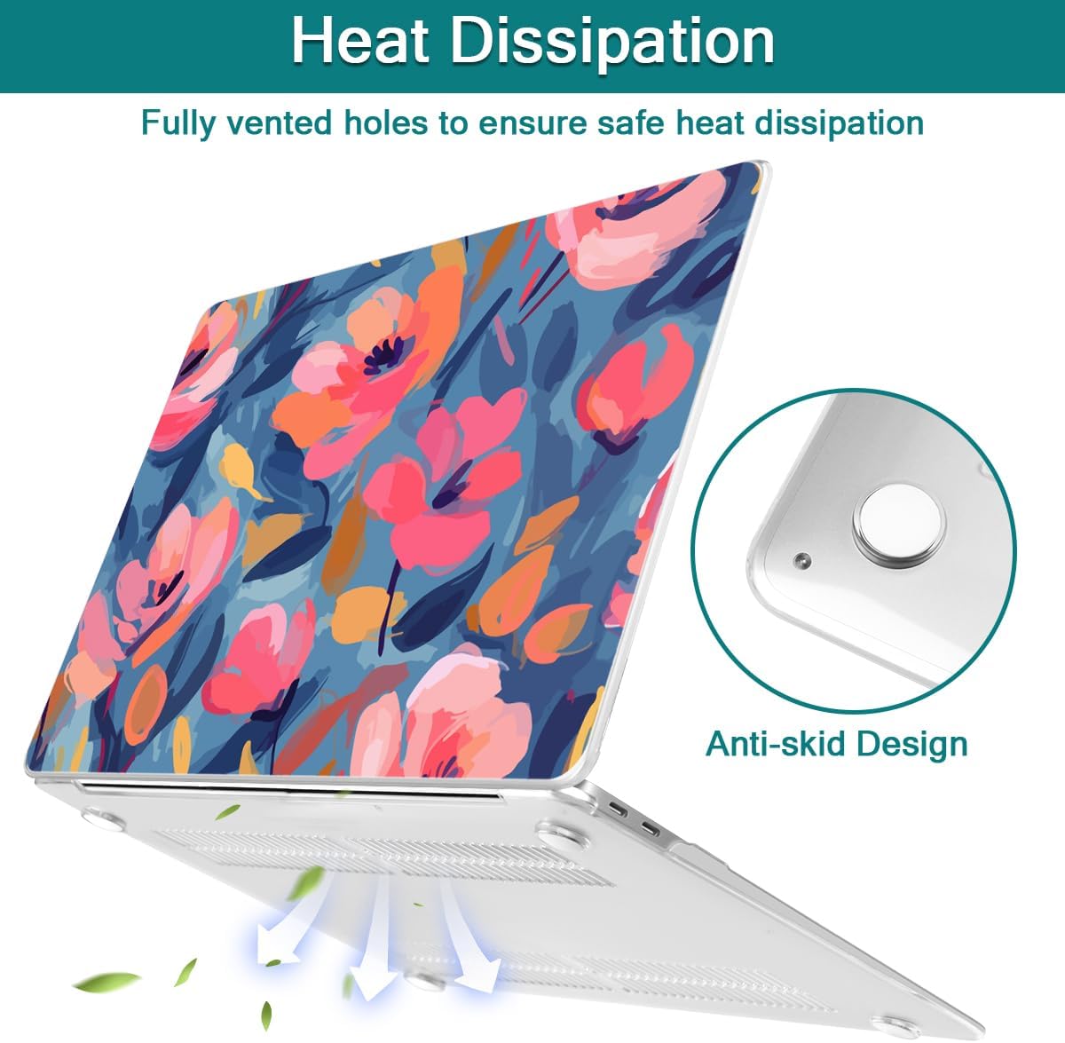 Teryeefi Compatible with M1 MacBook Air 13 inch Case 2021 2020 2019 2018 Release A2337 A2179 A1932 with Touch ID, Protective Plastic Hard Shell Case + Keyboard Cover - W-Abstract Pink Flower