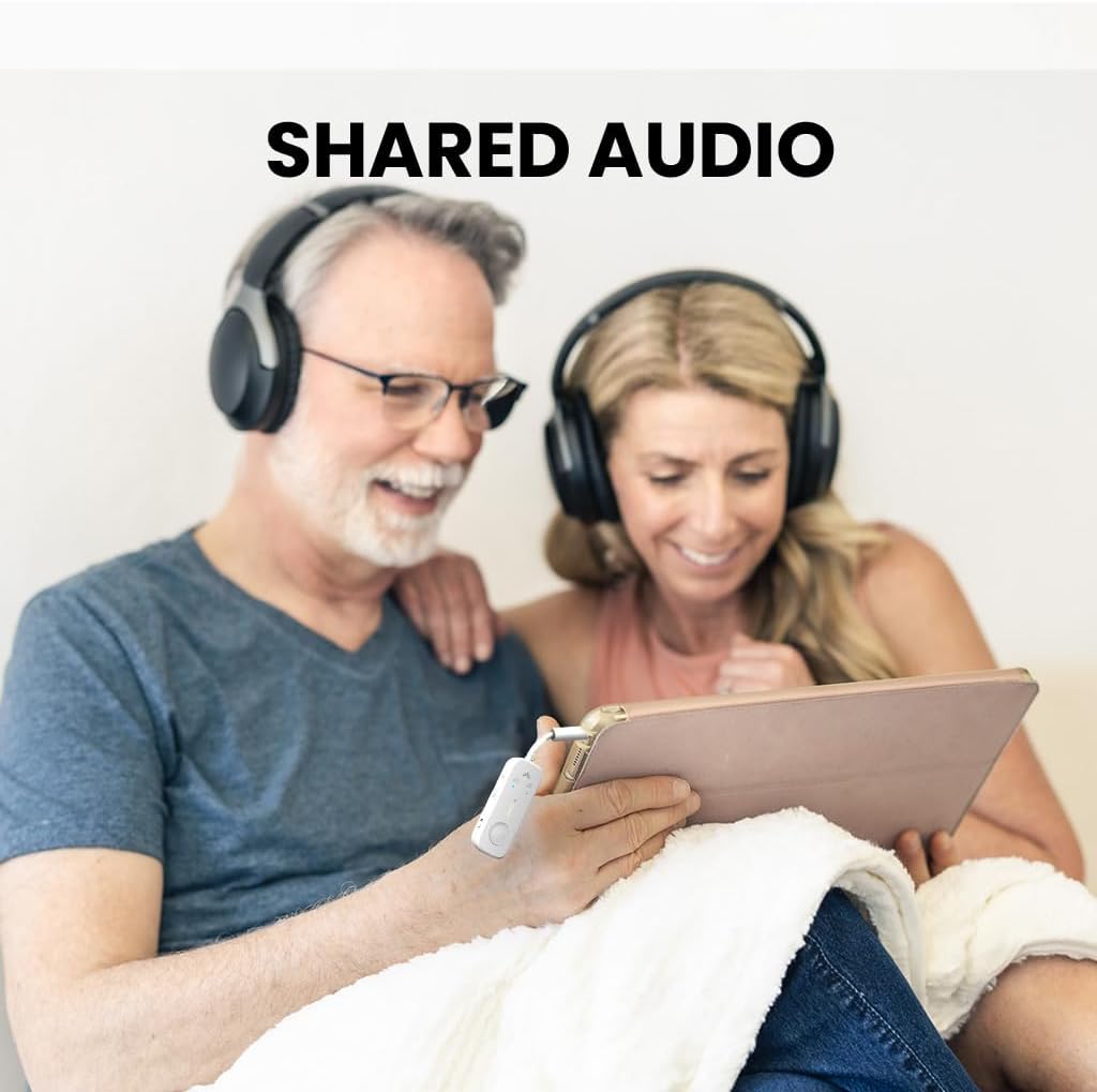 Avantree Relay - Airplane Bluetooth 5.3 Adapter with Qualcomm aptX Adaptive, Supports 2 AirPods or Headphones, 20Hr Playtime, 3.5mm AUX Wireless Audio Transmitter for Travel Flight, Airline, Gym