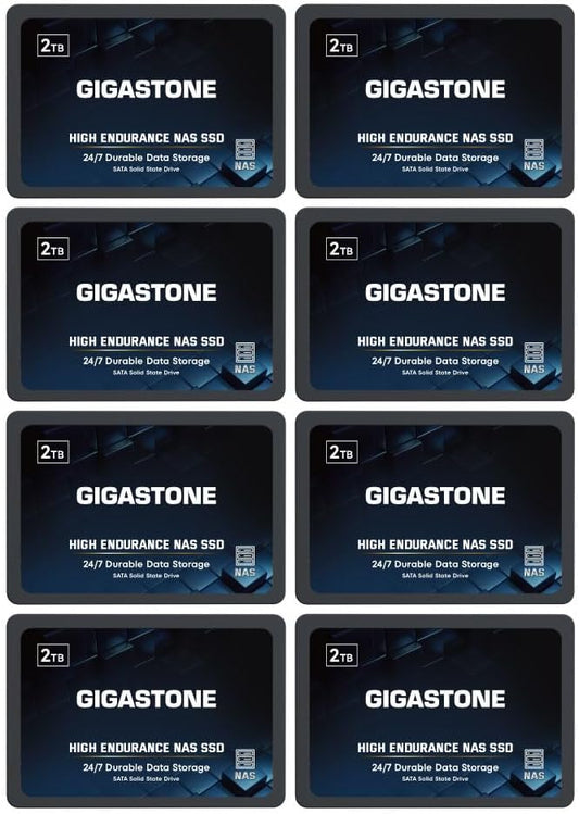 Gigastone 2TB NAS SSD Drive (8-Pack) 24/7 Durable TLC High Endurance RAID Data Storage Network Attached Storage 2.5" SATA Internal Solid State Hard Drives