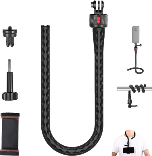 NEEWER Flexible Phone Holder with Magnetic Quick Release Camera Mount Compatible with Insta360 DJI Action 4 iPhone, Bendable Selfie Stick for Shopping Cart/Stroller/Treadmill/Gym, GP-17