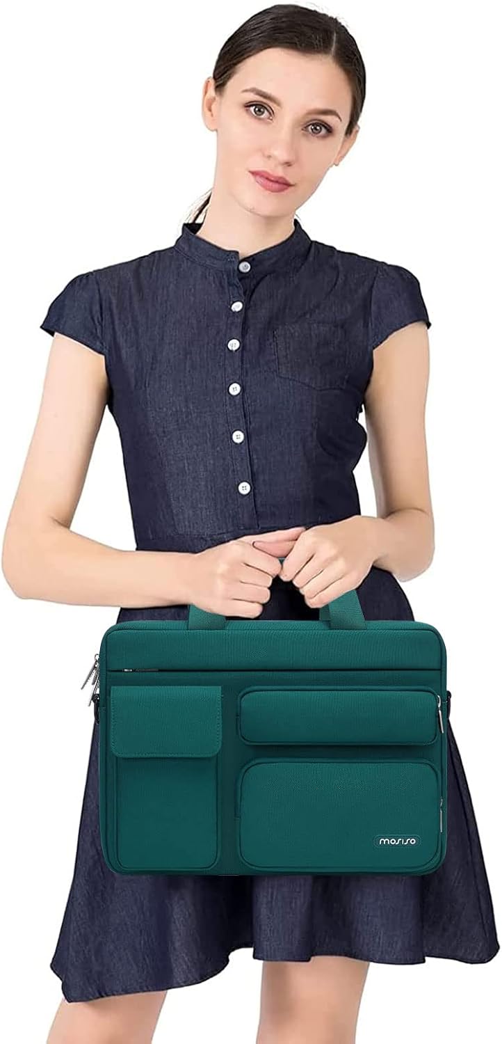 MOSISO Laptop Shoulder Bag, Computer Bag with 2 Raised&1 Flapover&1 Horizontal Pocket&Handle&Belt