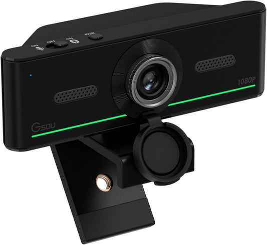 1080P Webcam with Mics, Auto Light Correction, USB Plug&Play, Privacy Cover, Computer Webcam Connect Bluetooth Headset/Earphone/Speaker, Full HD for Business Meetings & Live Streaming