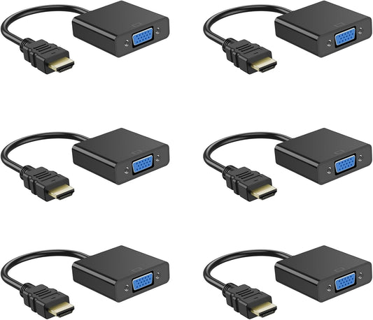Half-Dozen HDMI to VGA Adapter, 6PCS HDMI to VGA Unidirectional Converter (Male to Female), Compatible with Computers, desktops, laptops, PCs, Monitors, projectors, HD TVs