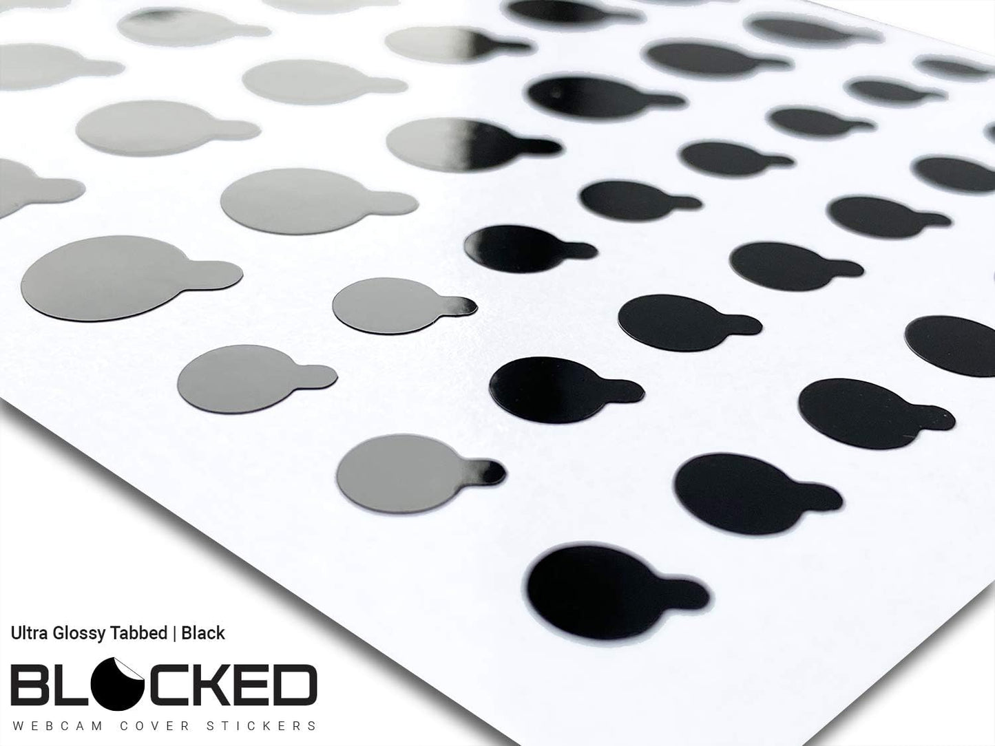 BLOCKED Webcam/Camera Vinyl Covers | 57 TabbedLow-Tack Restickable Webcam Sticker | Multiple Sizes | Black 57-Pack Tabbed (Ultra Glossy)