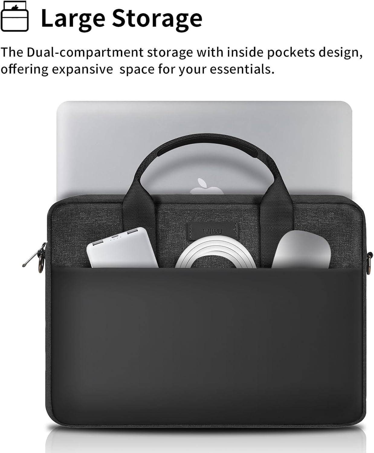 WIWU Laptop Bag 15.6 16 Inch for Men Laptop Case with Shoulder Strap Water-Resistant Messenger Work Bag for Business Compatible with MacBook Air Pro/Dell XPS/HP Envy/Microsoft Surface(Black)