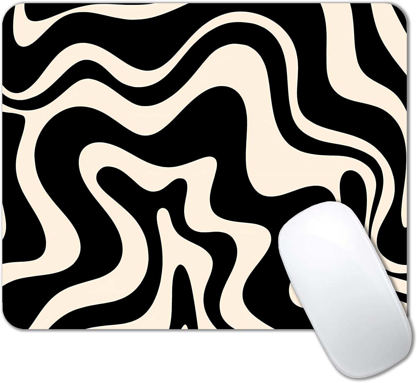 IMAYONDIA Black and White Mouse Pad, Liquid Swirl Retro Mouse Pad, Abstract Pattern Mousepad, Modern Art Cute Desk Decor, Anti Slip Rubber Base Portable Mice pad for Computer Office, 9.5 x 7.9 Inch