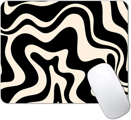 IMAYONDIA Black and White Mouse Pad, Liquid Swirl Retro Mouse Pad, Abstract Pattern Mousepad, Modern Art Cute Desk Decor, Anti Slip Rubber Base Portable Mice pad for Computer Office, 9.5 x 7.9 Inch