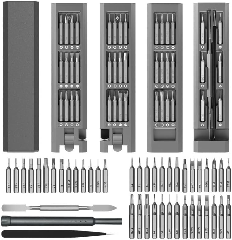Generic Mini Precision Screwdriver Set, 44-in-1 Magnetic Bits, Manual Repair Tool Set for Gamepad Phone Camera Laptop Watch Glasess, Pocket Size, Grey