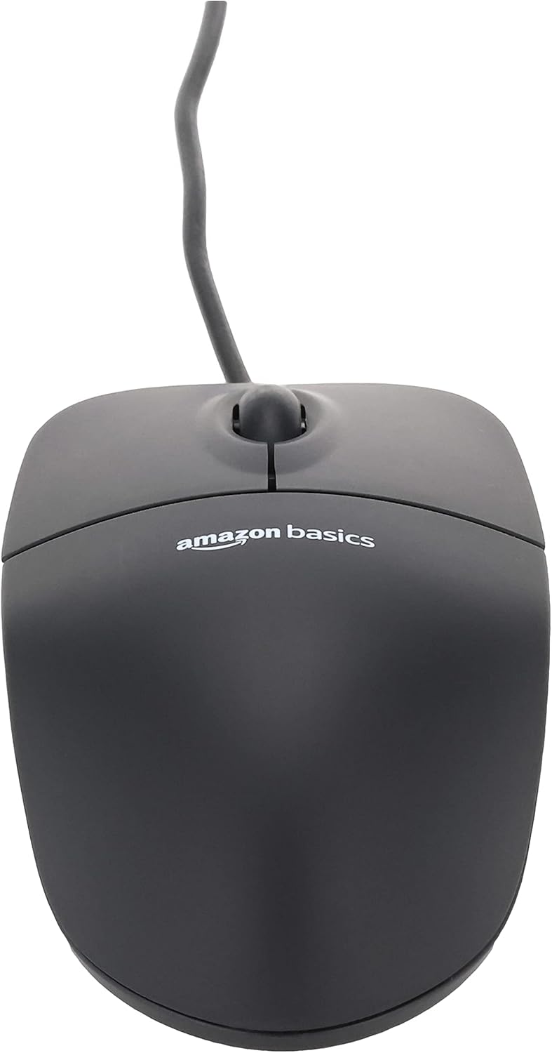 Amazon Basics 3-Button USB Wired Mouse with Scrolling and Tracking - Standard, Black