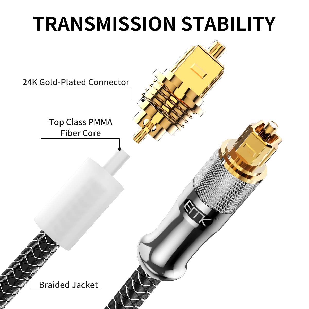 EMK 24K Gold-Plated Optical Audio Cable [3ft/1M] - Digital Toslink SPDIF Cable Compatible with Soundbar to TV, Home Theater - High-Speed Fiber Optic Cable (Silver)