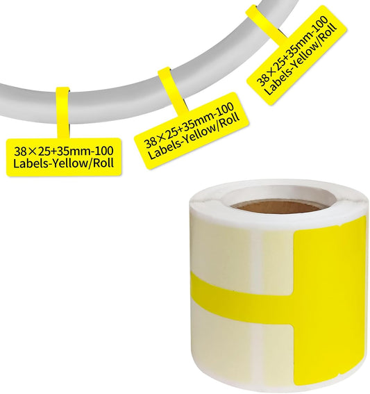 100 Pcs Cable Labels - Waterproof Wire Cord Label, Tear Resistant Wire Labels, Self Adhesive Cord Organizing Label, for Cable Management, Compatible with PUQU AQ20 Label Makers(Yellow) 38x60mm
