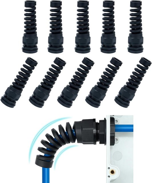 10 Pack Black Nylon Cable Gland, NPT 1/2" Thread, Made of PA66 Material, High Wear Resistance and Chemical Resistance (Black, PG21(10Pcs))