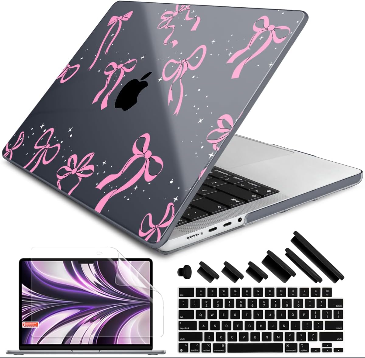 DONGKE for M4 MacBook Pro 16 Inch Case 2024 2023 2021 A3403 A3186 M3 A2991 M2 A2780 M1 A2485 Pro/Max Chip, Plastic Hard Shell Case & Keyboard Cover for Mac Pro 16 with Touch ID, Bows & Stars