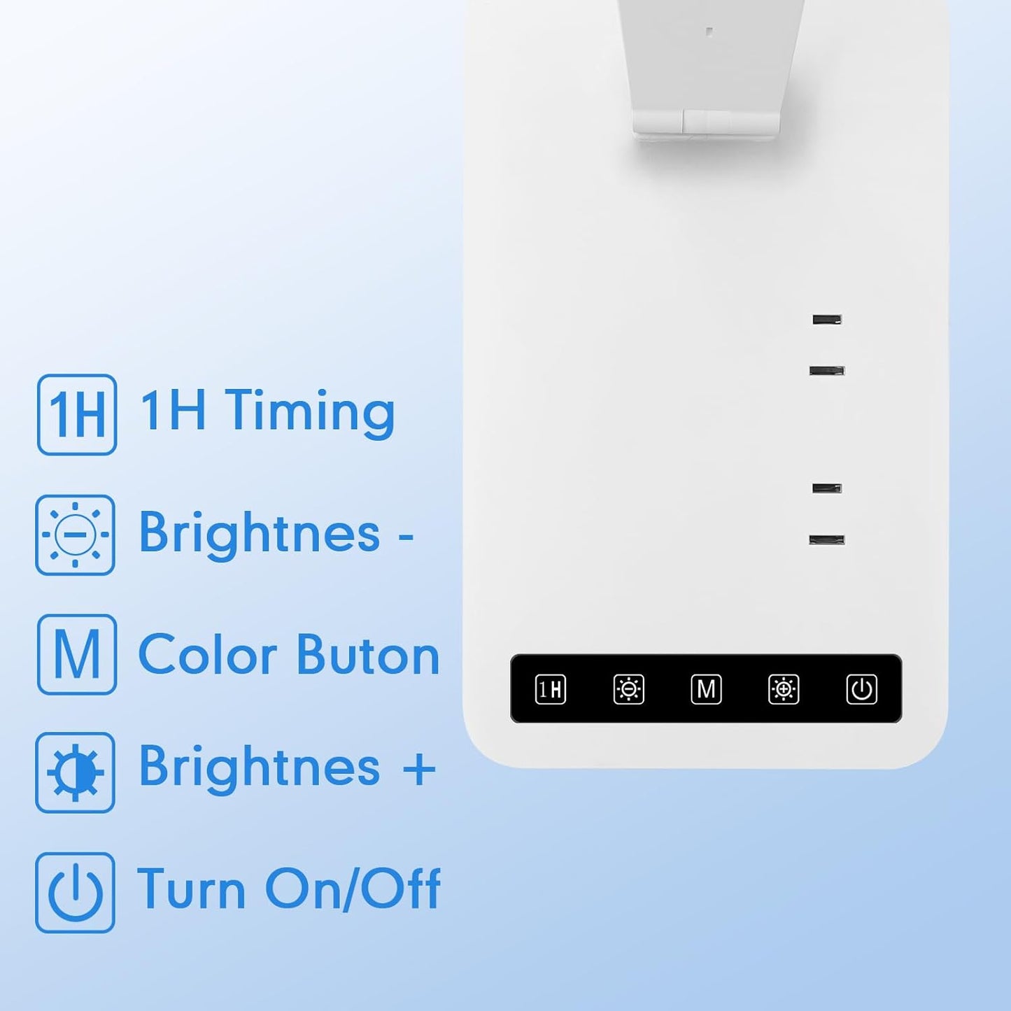 Desk Lamp with 4-Port Charging Station (2 AC Outlets, USB-C, USB-A), 5 Color Modes & Adjustable Brightness, Flexible Gooseneck Arm, Eye-Protecting LED Light Source, Ideal for Home Offices & Bedrooms