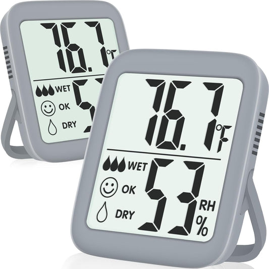 Antonki 2 Pack Room Thermometer for Home, Indoor Hygrometer Humidity Meter Gauge, Digital Temperature and Humidity Sensor Monitor for House, Terrarium, Incubator, Greenhouse - Battery Included