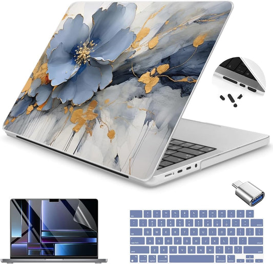 Teryeefi for MacBook Pro 14 inch Case M4 M3 M2 M1 2021-2023 Release Fits Model A3112 A3401 A3185 A2992,A2918,A2779,A244, Laptop Protective Hard Shell Cover with Keyboard Cover & Adapter, Art Florals