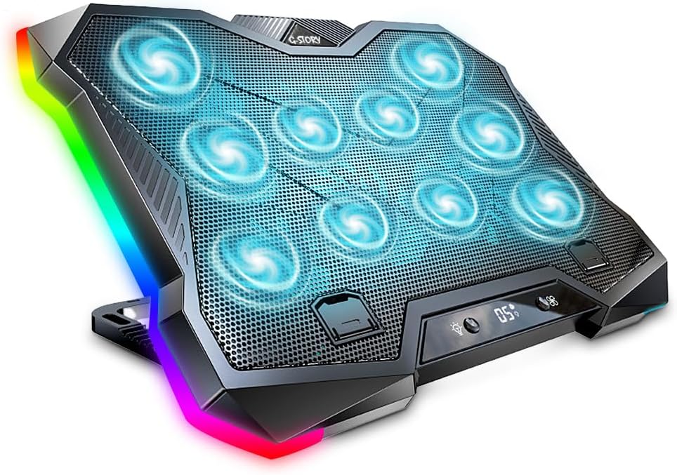 G-STORY Gaming Laptop Cooling Pad, RGB Lights Laptop Cooler with 10 Powerful Turbo Fans for 12-18 Inch Notebooks,8 Height Adjustable Stand and 1 USB Port